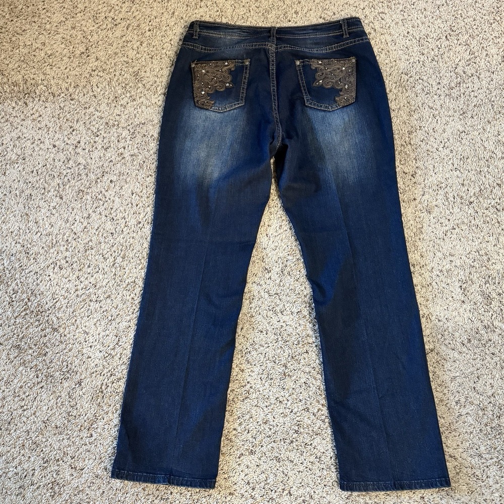 Reba Western Bootcut Jeans Women 16 (34x33) Studded Pocket Dark Wash‎